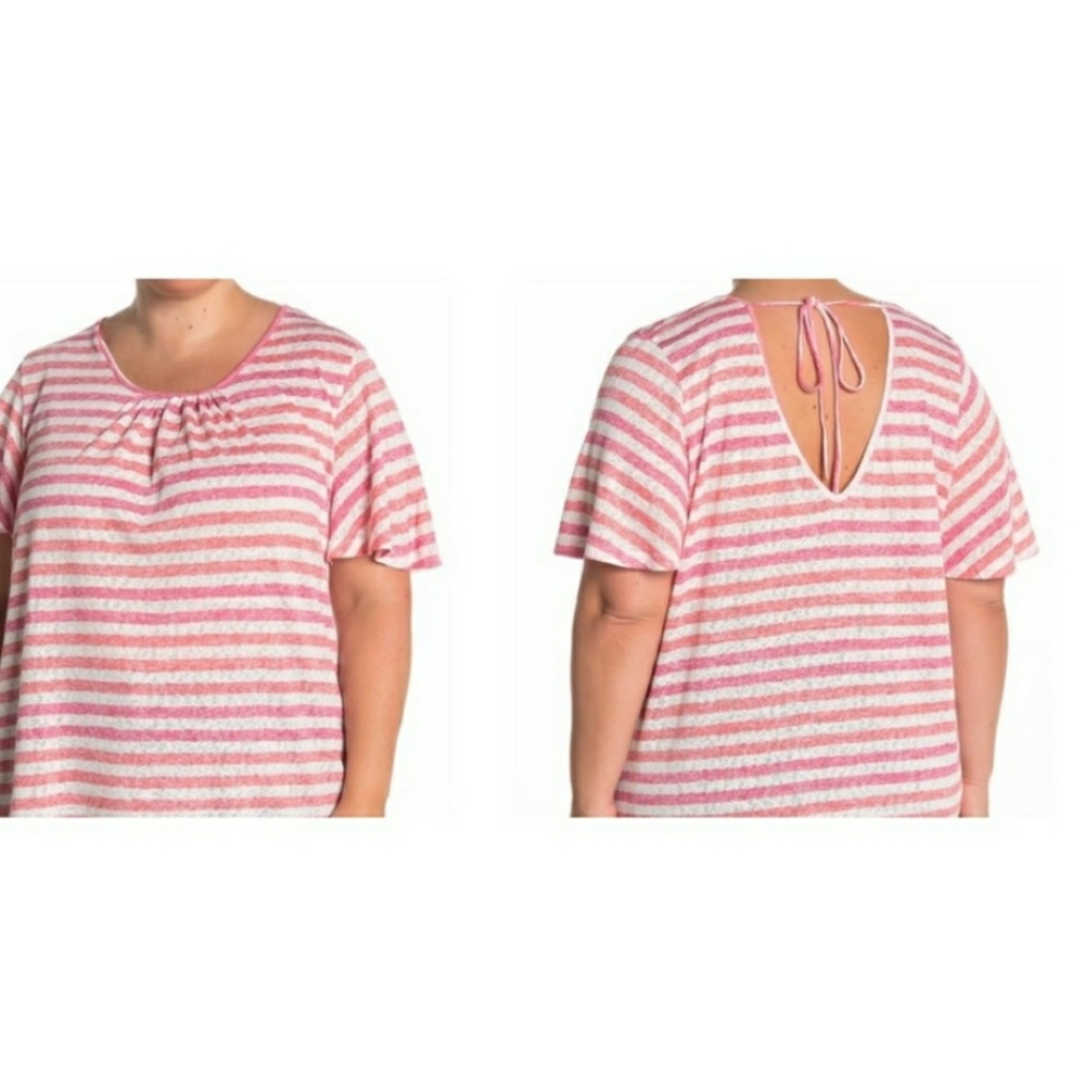 Bobeau Women's plus Stripped Belle Sleeve Top